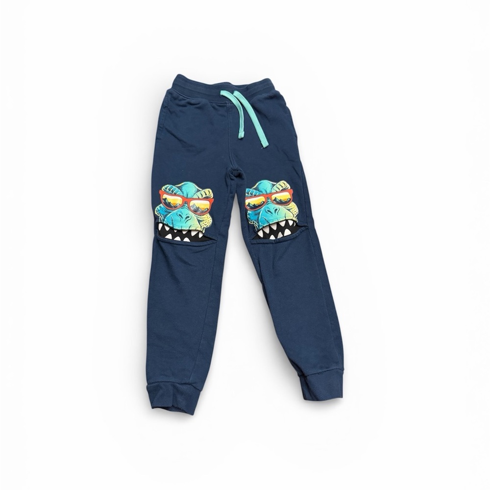 365Kids Jogger Sweatpants with Blue Accents and Dinosaur face on knees, Size 7